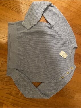J.Crew Button Shoulder Sweater Cotton Blue Small NWT